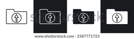 Folder upload icon set black and white colors. Graphic Vector icons pack