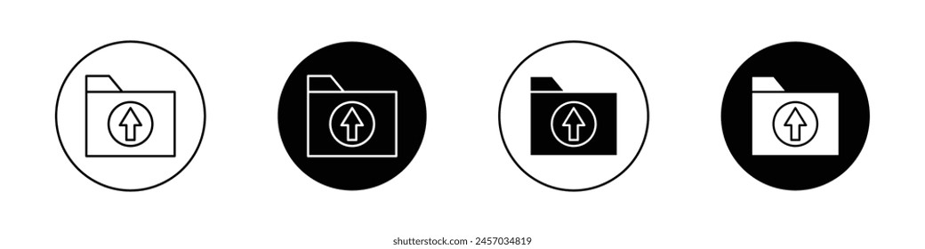 Folder upload icon set. upload data file vector symbol in black filled and outlined style.