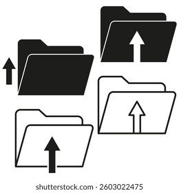 Folder upload icons. Arrow up symbol. Digital file transfer. Document vector illustration.