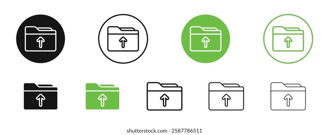 Folder upload icons in black and green colors collection