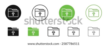 Folder upload icons in black and green colors collection