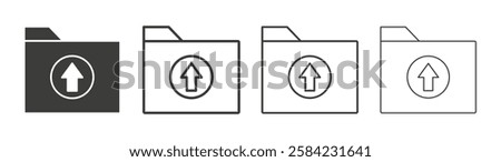 Folder upload icons set. Liner outlined and flat black color