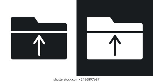 Folder upload vector icon set in solid black and white color