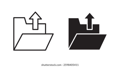 Folder upload vector icon set in black color.