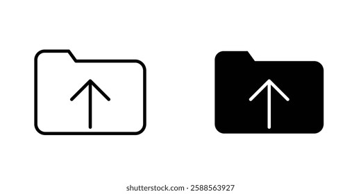 Folder upload vectors icons set in filled and strokes on white background