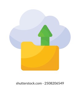 Folder with upward arrow and cloud denoting concept icon of cloud data storage, drive icon