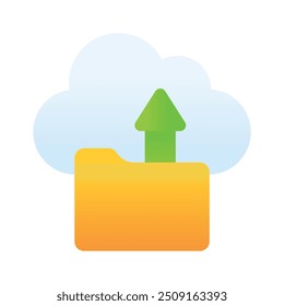 Folder with upward arrow and cloud denoting concept icon of cloud data storage, drive icon