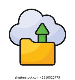 Folder with upward arrow and cloud denoting concept icon of cloud data storage, drive icon