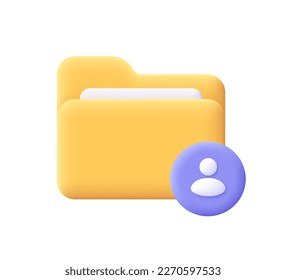 Folder with user icon symbol. File management, database, data storage concept. 3d vector icon. Cartoon minimal style.