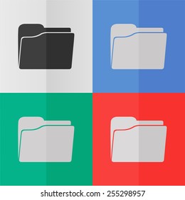 Folder vector icon. Effect of folded paper. Colored (red, blue, green) illustrations. Flat design