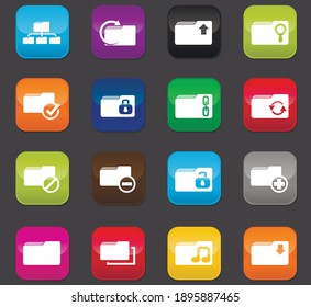 Folder vector icons for user interface design. Colored buttons on a dark background