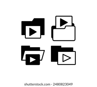 folder video files icons symbol sign vector design black white color simple illustration collection set