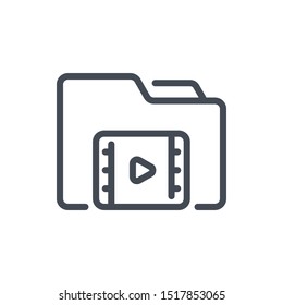 Folder with video files line icon. Movie gallery folder vector outline sign.