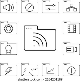 Icono de wi-fi de carpeta en una colección con otros elementos
