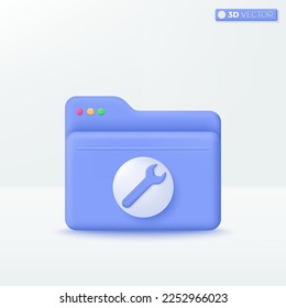 Folder with wrench icon symbol. maintenace folder, instruction folder, User's guide for technical or maintenance terms concept. 3D vector isolated illustration, Cartoon pastel Minimal style.