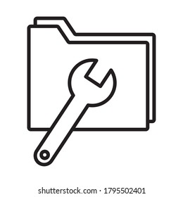 folder with wrench key tool line style icon vector illustration design