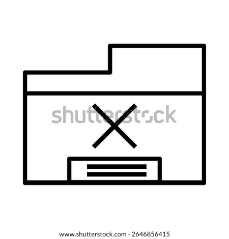 Folder with X mark symbolizes rejected file or termination. Fits HR, business process and office topics. Minimal clean vector.