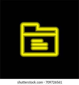 Folder yellow glowing neon ui ux icon. Glowing sign logo vector