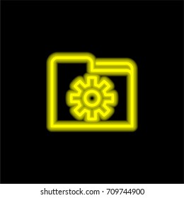 Folder yellow glowing neon ui ux icon. Glowing sign logo vector