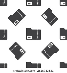 Folder with zipper, seamless pattern. Zip archive, texture, wallpaper template. Black silhouette of protective data storage. Database pictogram isolated on white background. flat vector illustration