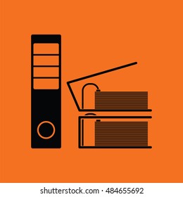 Folders with clip icon. Orange background with black. Vector illustration.
