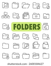 Folders for the computer desktop. Thin line icons with a space. EPS 10.