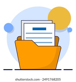 Folders with documents, file management administration, data archiving, electronic document management. Digital data files, storage systems, computer archives, information databases. flat vector.