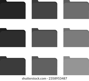 Folders for documents. Nine folders with different shade. Vector illustration.