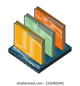 folders documents with shelf isometric icon