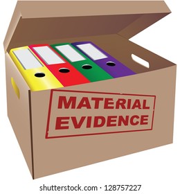 Folders With Evidence In A Cardboard Box. Vector Illustration.