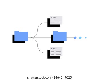 Folders and files. File system and hierarchy. Flowchart, scheme illustration. Vector file.