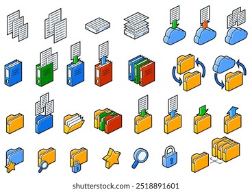 Folders and files icon in isometry. Image for website, app, logo, UI design.