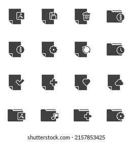 Folders and files vector icons set, modern solid symbol collection, filled style pictogram pack. Signs, logo illustration. Set includes icons as archive folder, document file, music gallery, info