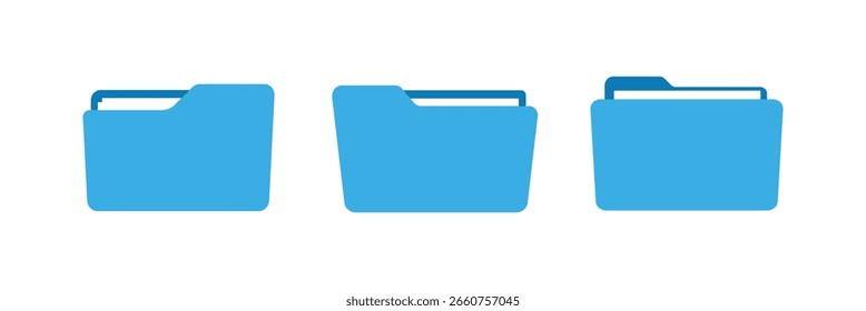
Icono de carpetas. Carpetas con documentos. Abrir carpeta y cerrar carpeta. Signo de directorio de documentos. Archivo de carpeta de la oficina de datos. Conjunto de carpetas de iconos planos para el diseño de su Sitio web, App, interfaz de usuario. Ilustración vectorial.