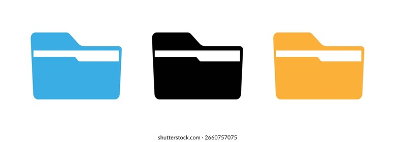 
Ícone Pastas. Pastas com documentos. Abra a pasta e feche a pasta. Sinal de diretório do documento. Arquivo de pasta do escritório de dados. Conjunto de pastas de ícones simples para o design do seu site, app, UI. Ilustração vetorial.