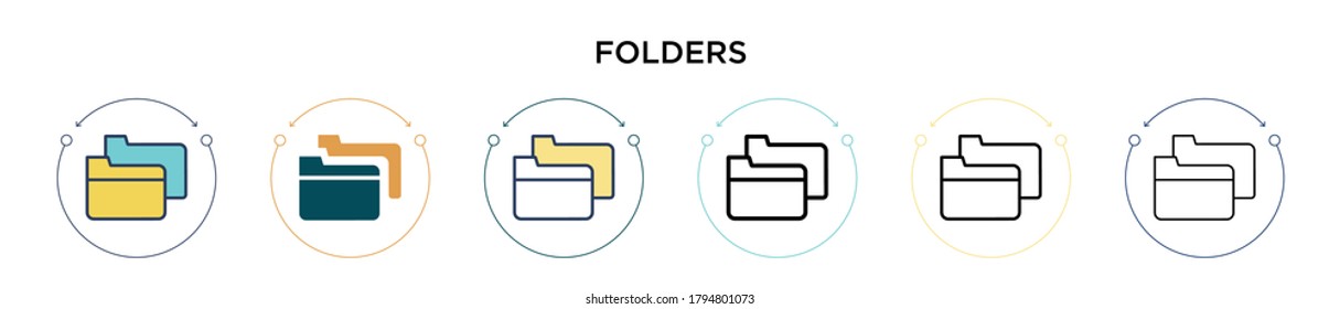 Folders icon in filled, thin line, outline and stroke style. Vector illustration of two colored and black folders vector icons designs can be used for mobile, ui, web