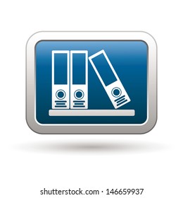 Folders icon on the blue with silver rectangular button. Vector illustration