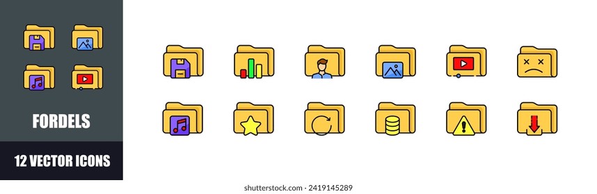 Conjunto de iconos de carpetas. Estilo plano. Icono de vector