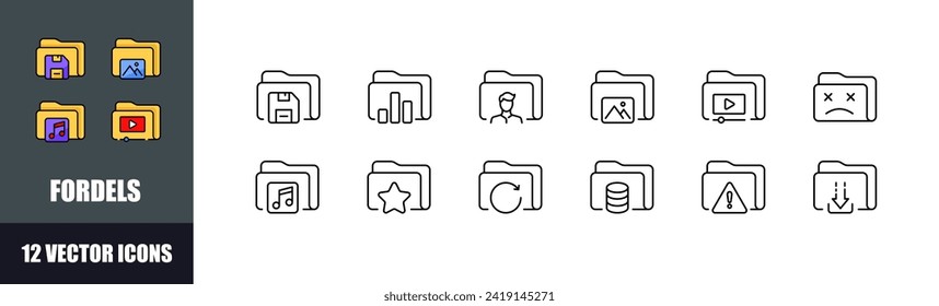Folders icon set. Linear style. Vector icons