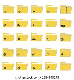 Folders  icons set. File catalog, document search, folder synchronization, multimedia, sharing, cloud,securit vector illustrations. Outline minimal signs for web site. Pixel perfect. Editable Strokes.