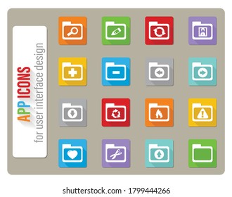 Folders icons set in flat design with long shadow
