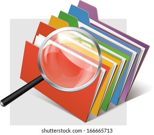 folders and magnifier glass