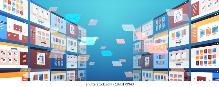 folders mail envelopes cloud internet data file icon documents browser window operating system user interface horizontal vector illustration