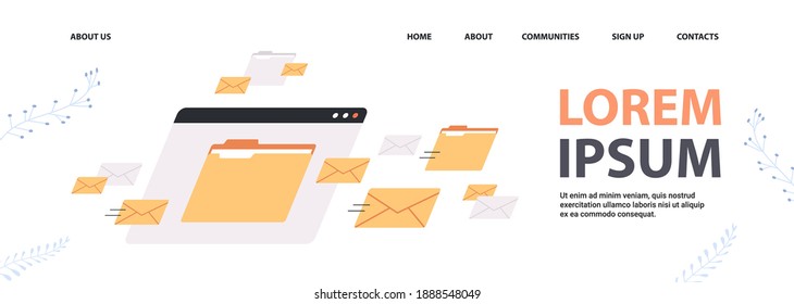 carpetas correo sobres archivos de datos de Internet en la nube documentos de iconos ventana de navegación copiar espacio ilustración vectorial horizontal