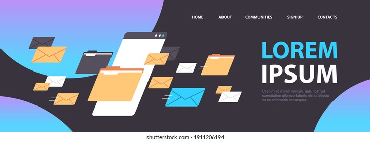 folders mail envelopes cloud internet data file icon documents browser window copy space horizontal vector illustration