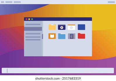 Folders on computer screen colorful vector illustration