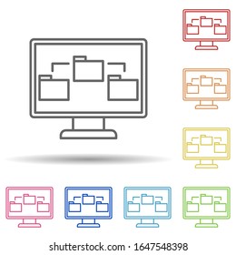 Folders on the monitor in multi color style icon. Simple thin line, outline vector of mobile banking icons for ui and ux, website or mobile application