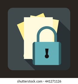 Folders with padlock icon in flat style on a gray background