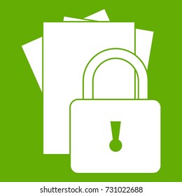 Folders with padlock icon white isolated on green background. Vector illustration