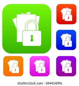 Folders with padlock set icon in different colors isolated vector illustration. Premium collection
